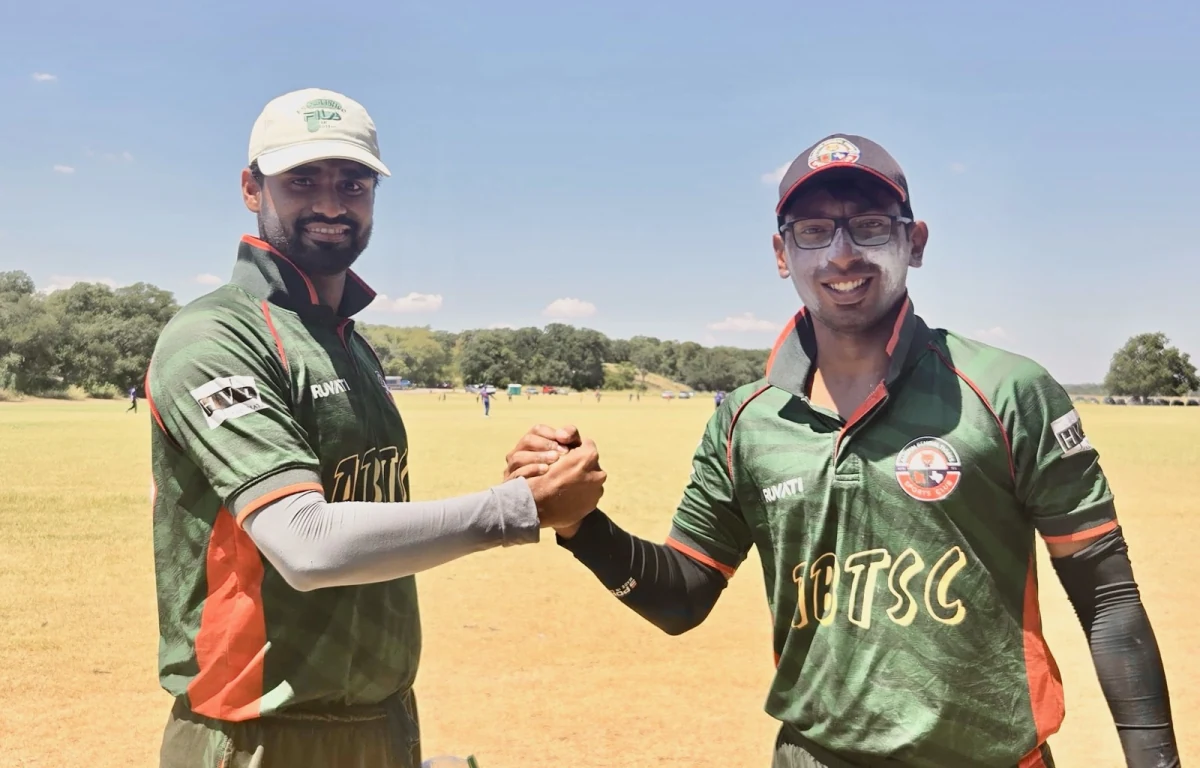 Austin Bengal Tigers vice-captain Syed Tousiful Haque and captain Rafidur Rahman standing together at the cricket ground.