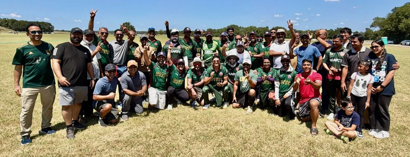 Austin Bengal Tigers players, friends and family gathered at the ground after winning the Challengers final.